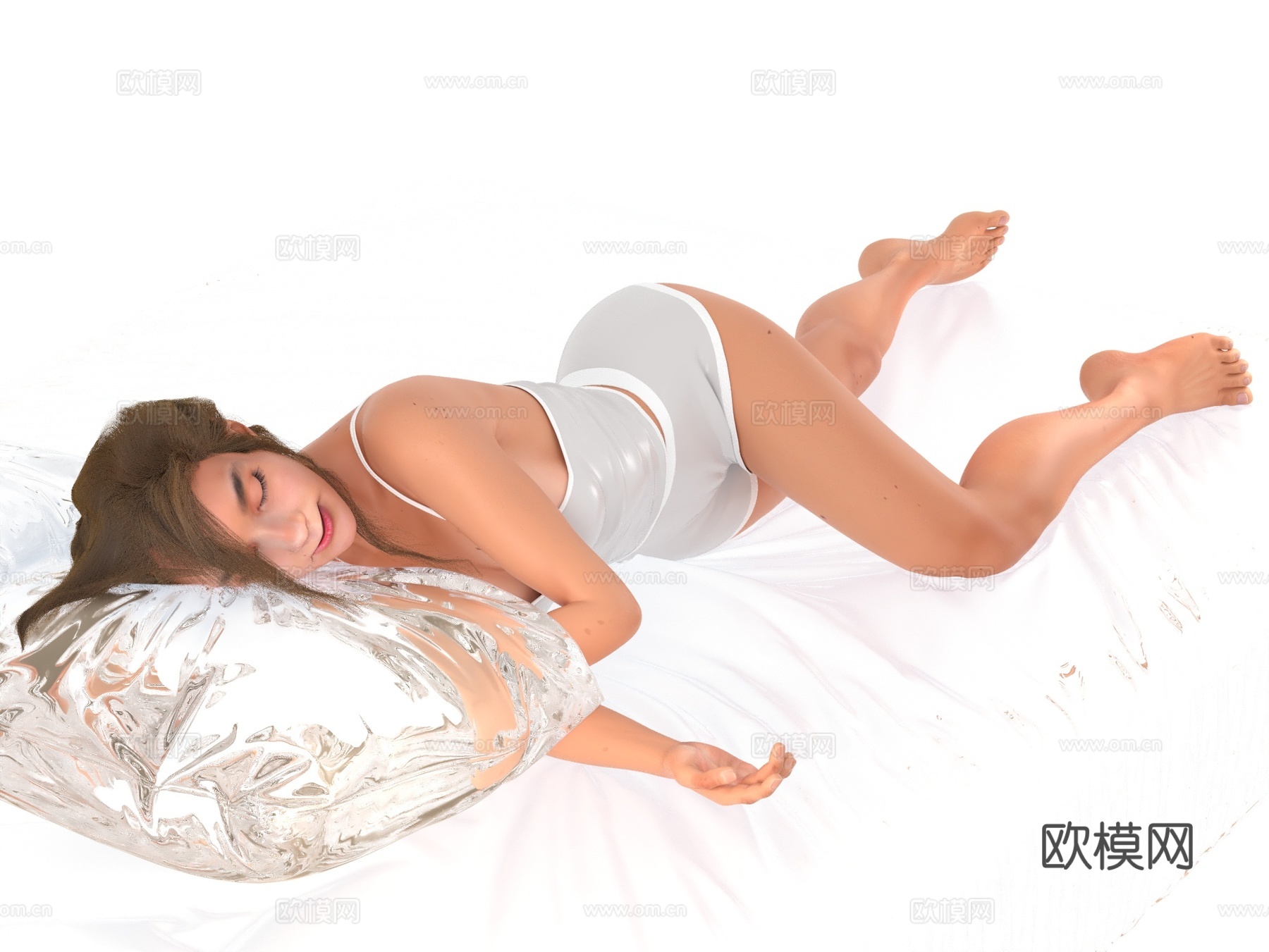 睡觉女人 睡衣美女 人物女性枕头 模特小姐姐 卡通动漫女生3d模型
