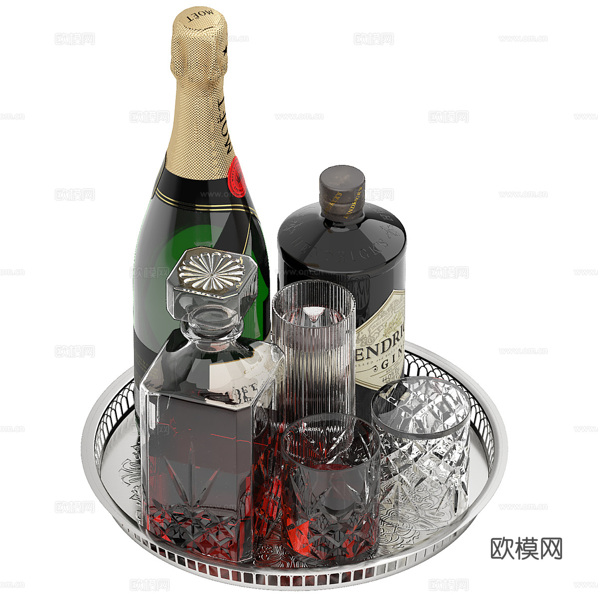 威士忌和香槟3d模型