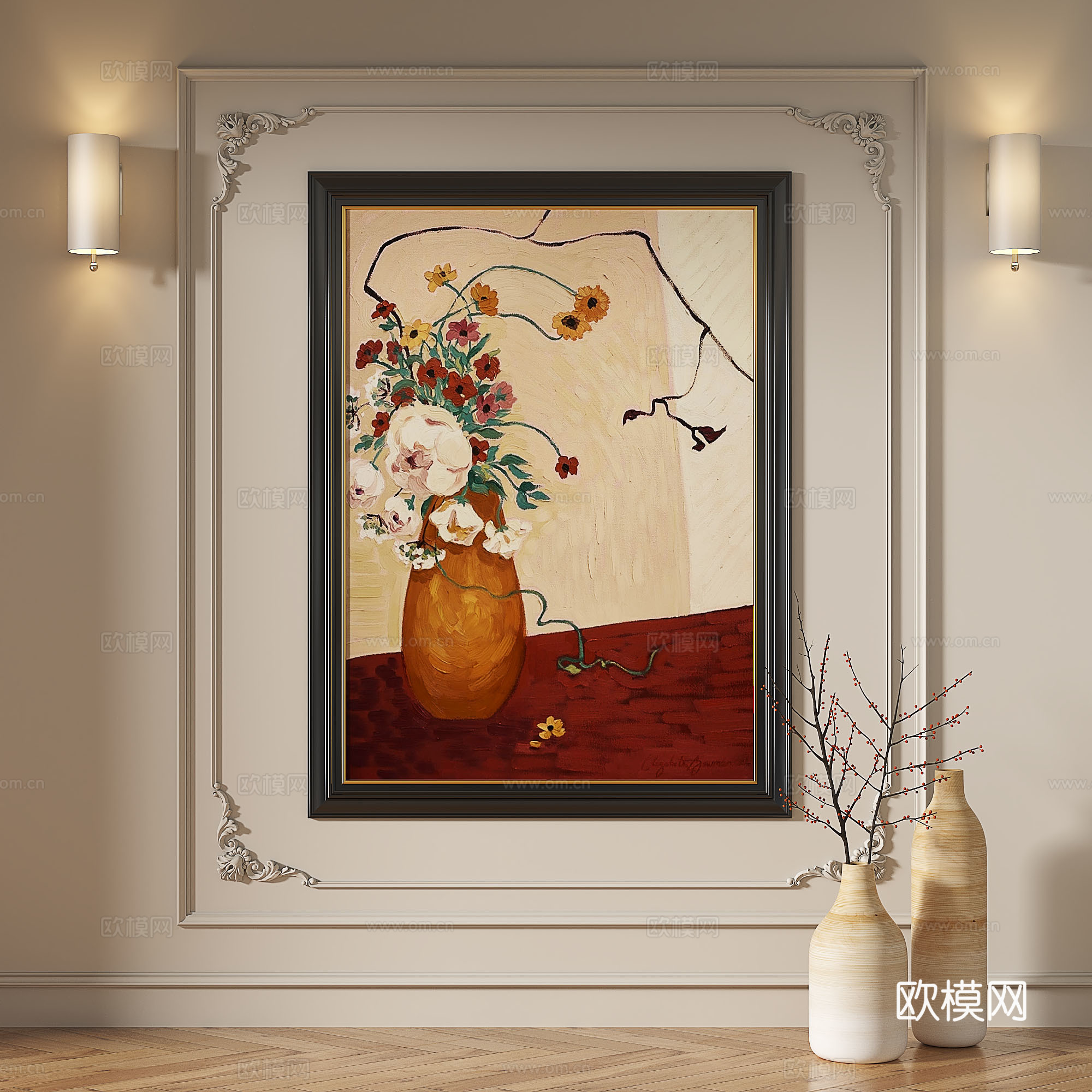法式，现代，复古，中古，轻奢，欧式，古典，简约，抽象，装饰画3d模型
