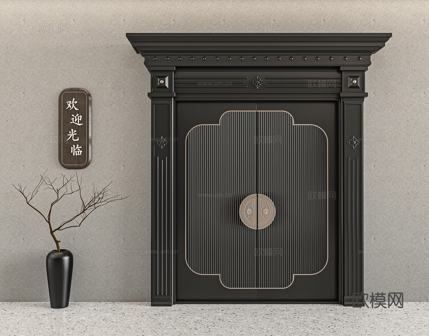 新中式别墅大门3d模型