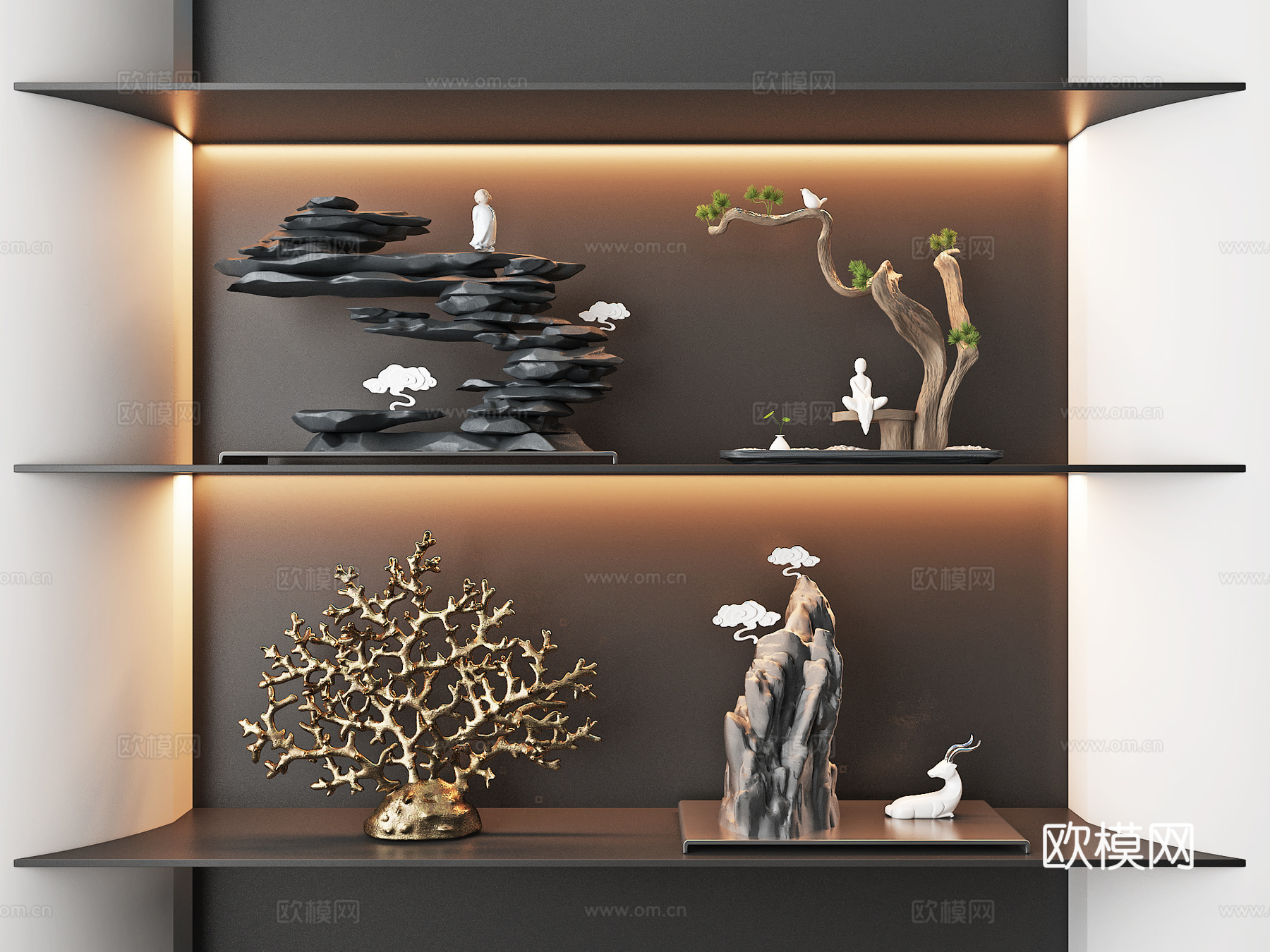 新中式 雕塑摆件装置3d模型