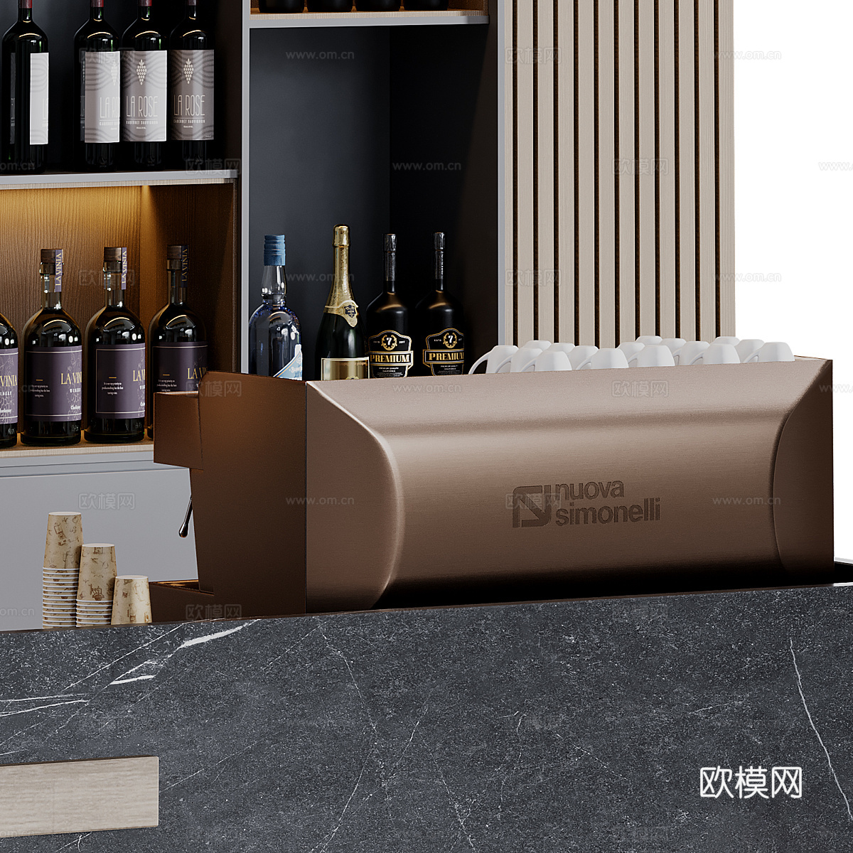 现代意式咖啡吧台 酒吧台3d模型