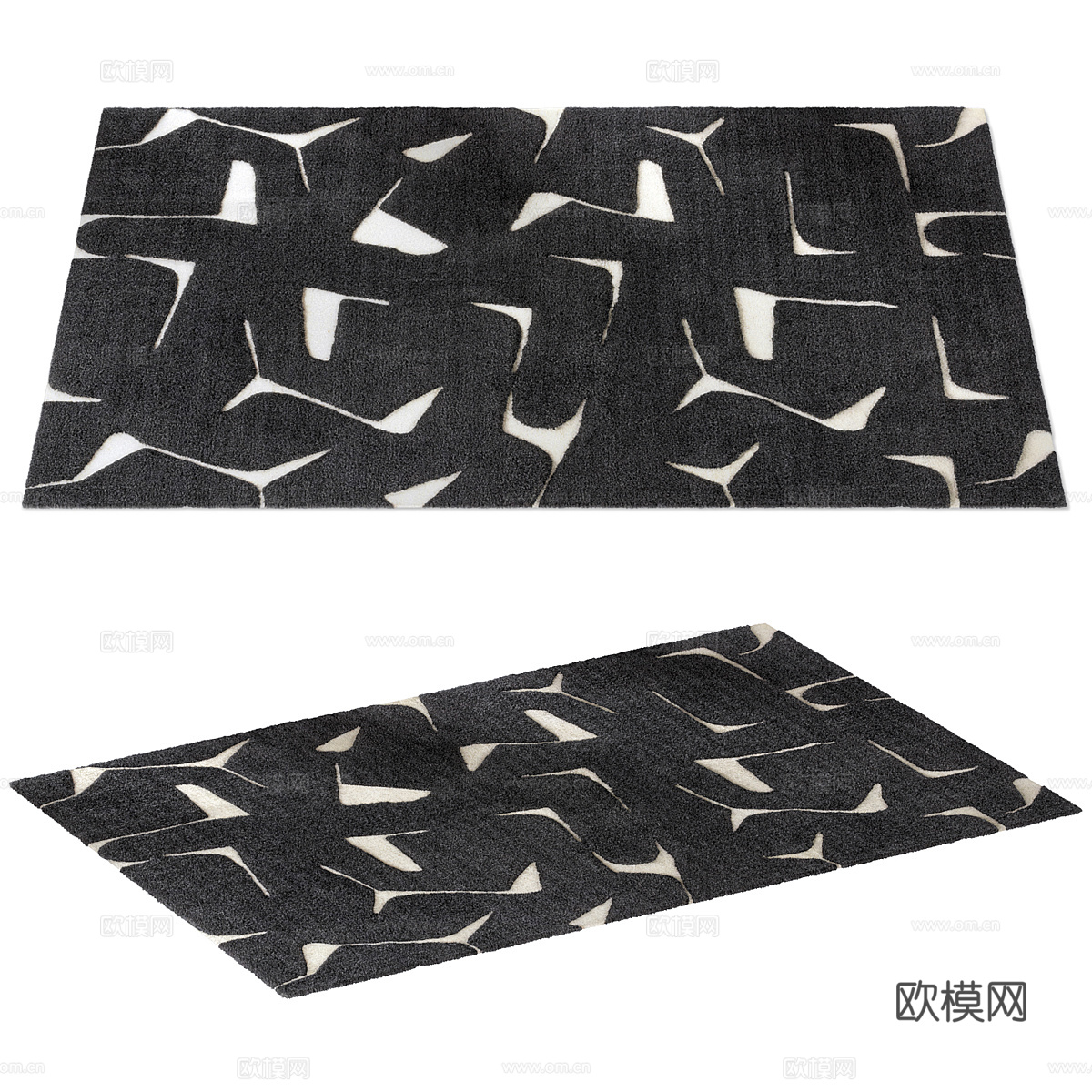现代侘寂羊毛布艺地毯3d模型
