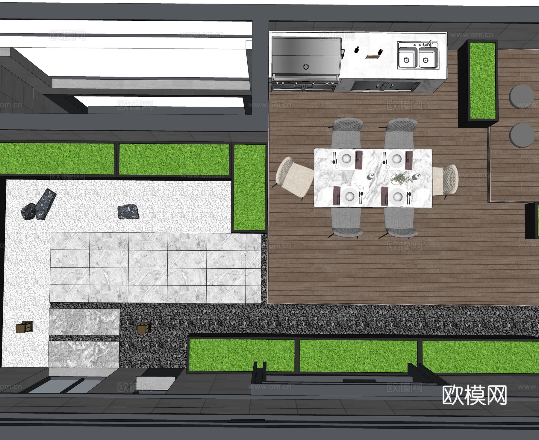 现代屋顶花园 空中花园 庭院花园su模型