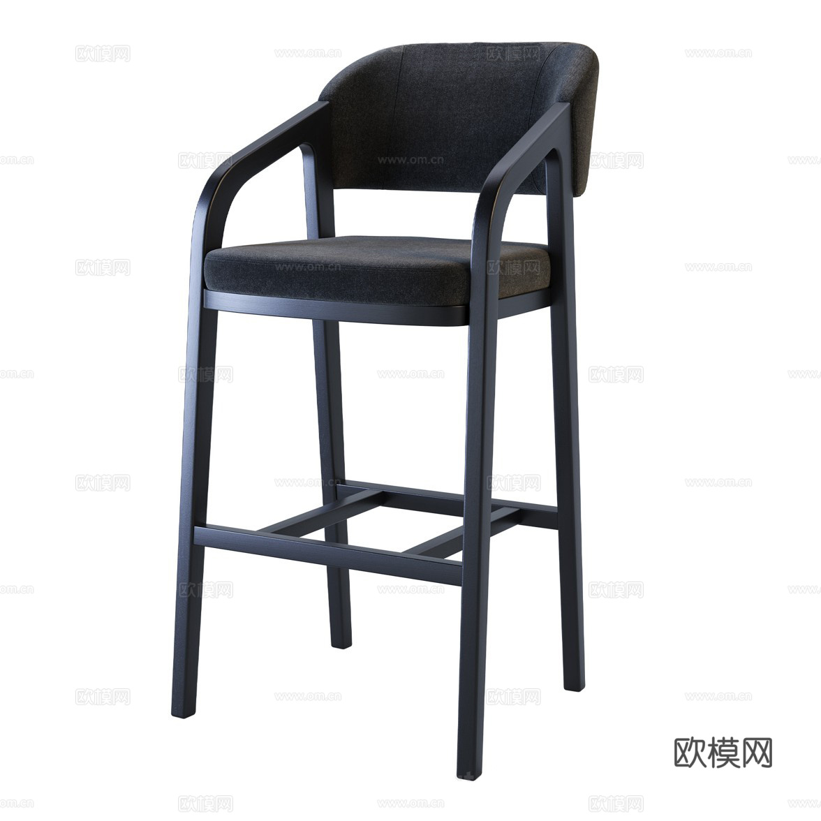 新中式布艺木质吧台椅3d模型