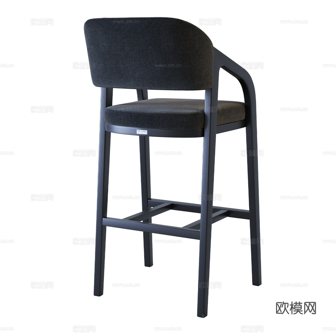 新中式布艺木质吧台椅3d模型
