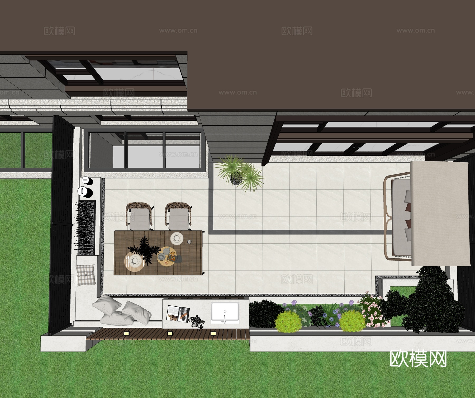 现代屋顶花园 空中花园 庭院花园su模型