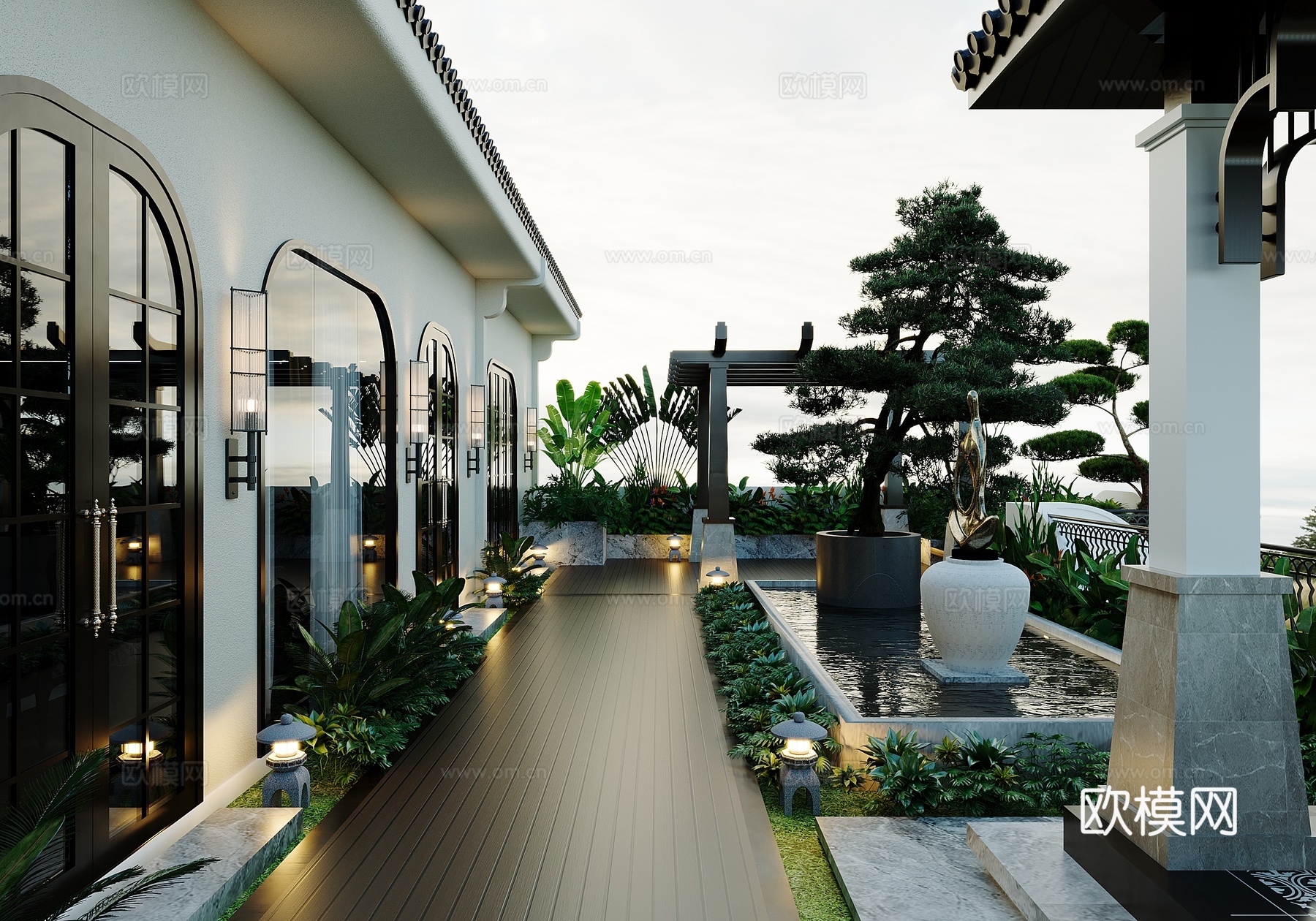 中式庭院屋顶花园阁楼户外景观3d模型