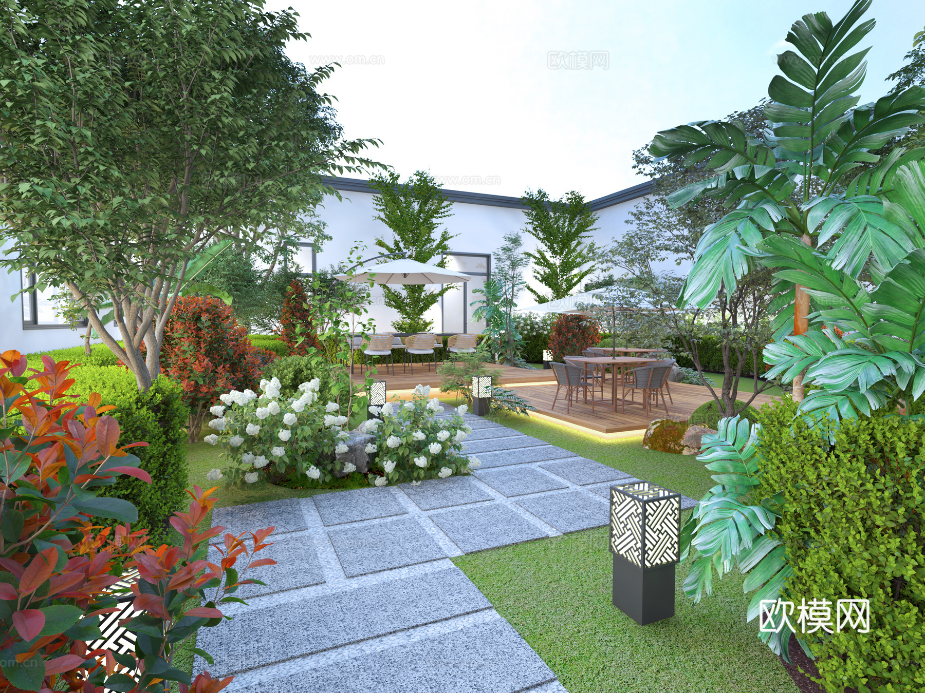 现代庭院   花园  别墅花园  绿植3d模型