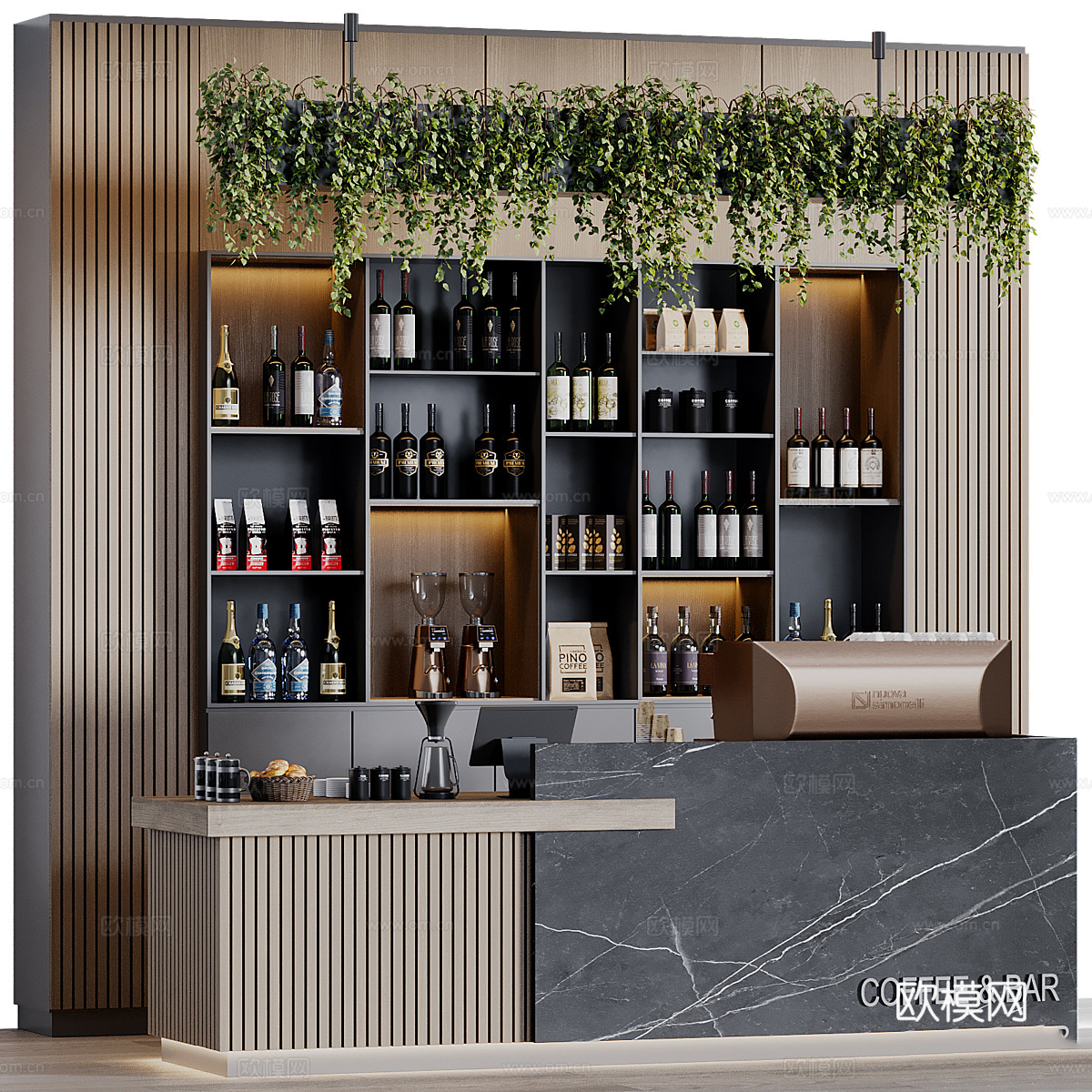 现代意式咖啡吧台 酒吧台3d模型