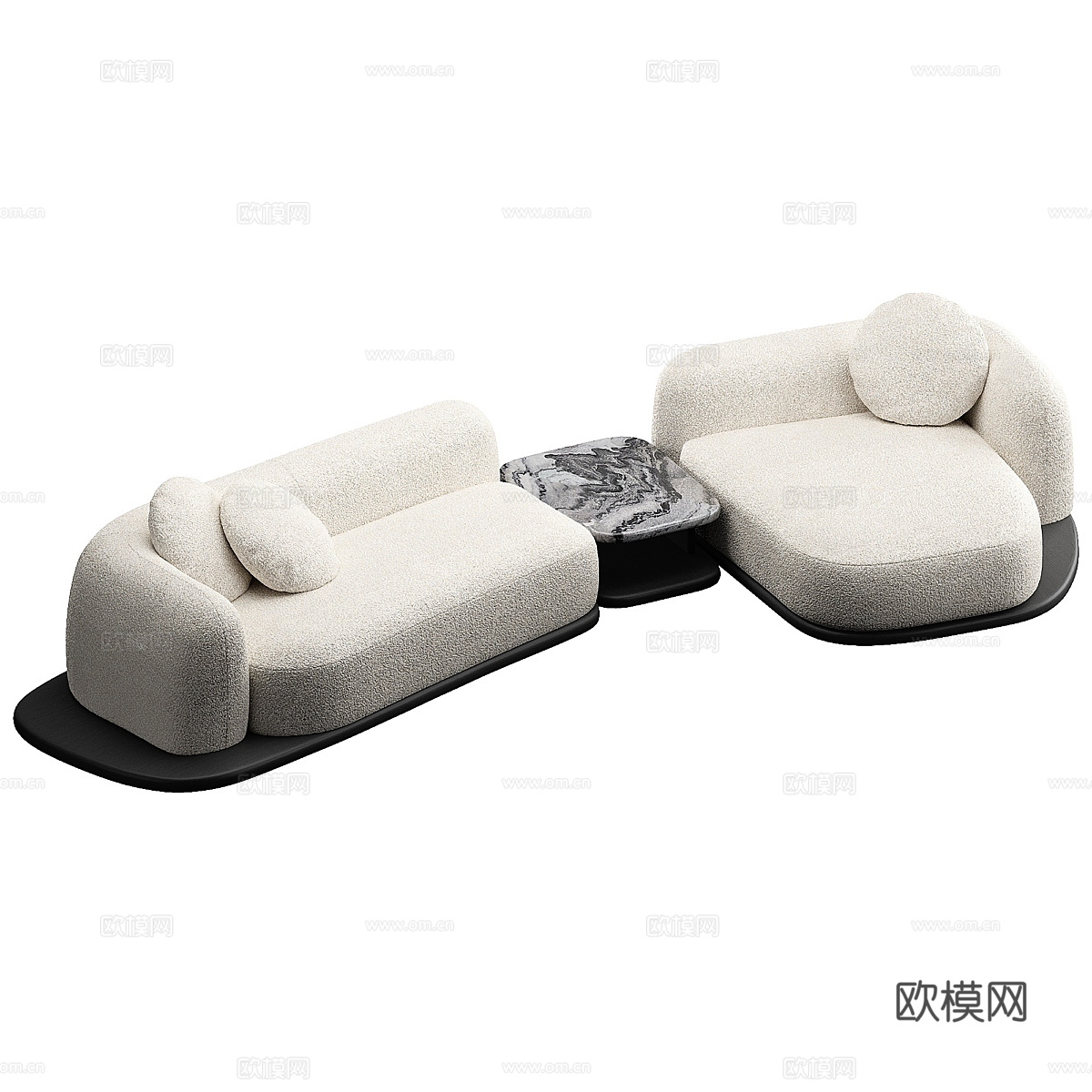 现代侘寂奶油风布艺组合沙发3d模型