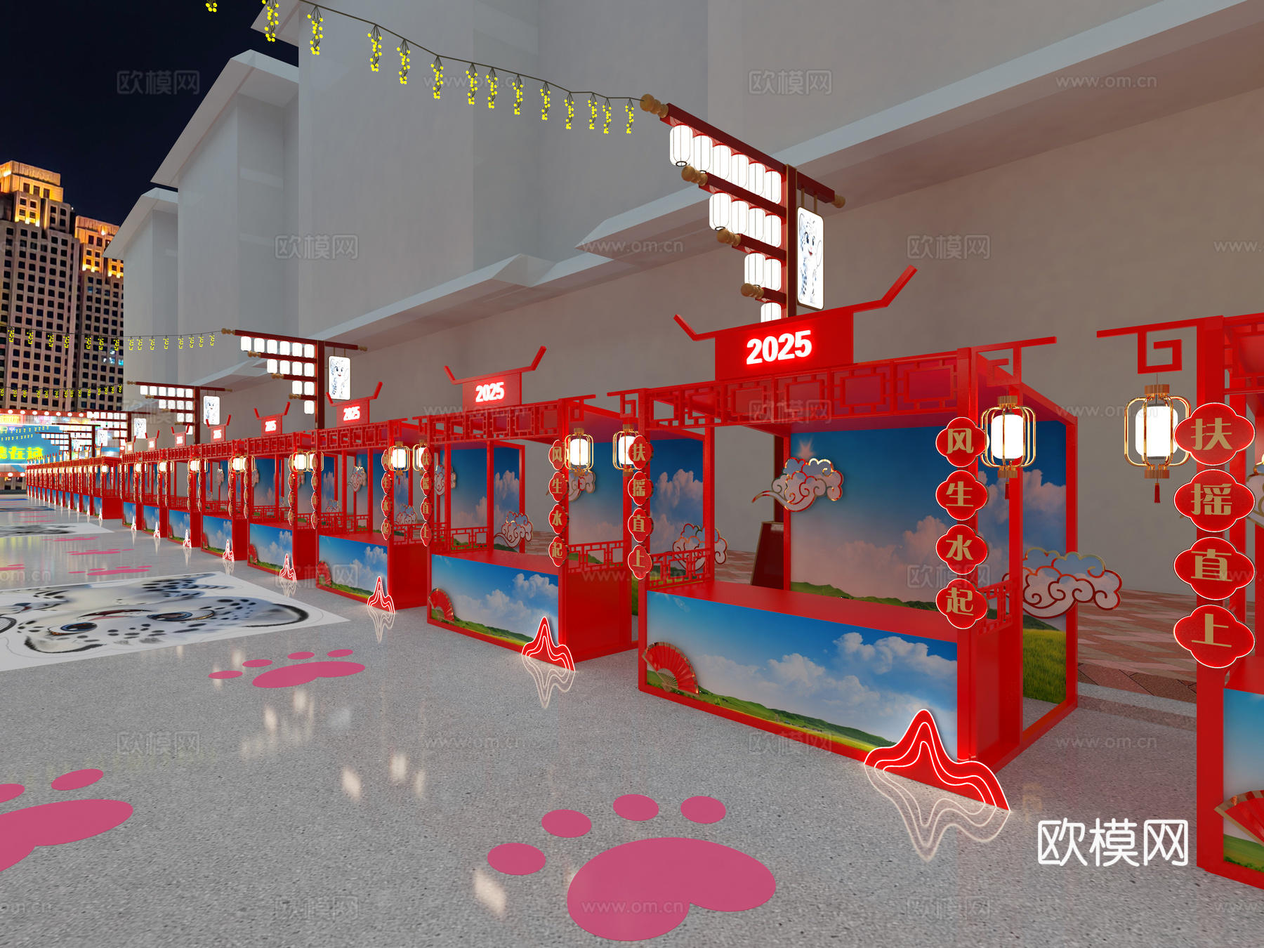 夜市  灯光  古建筑  路灯3d模型