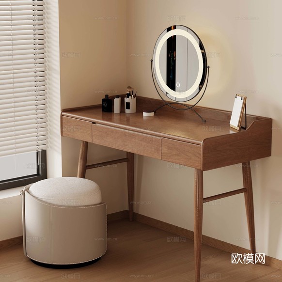 侘寂中古风梳妆台 化妆台3d模型下载