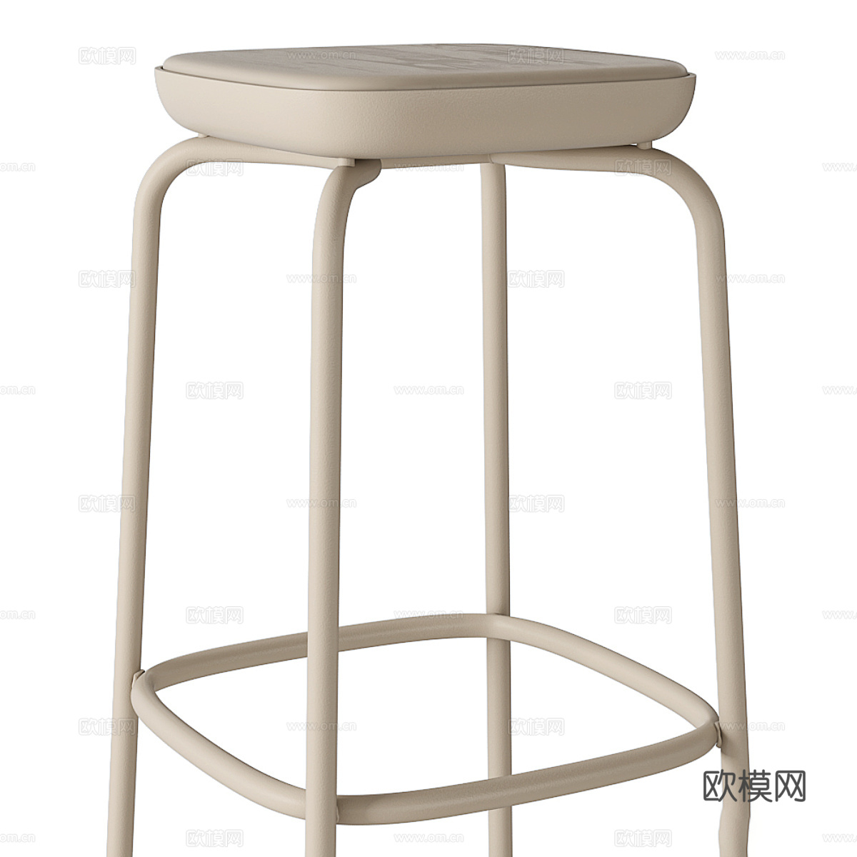 现代奶油风不锈钢吧台椅3d模型下载（渲染图2）