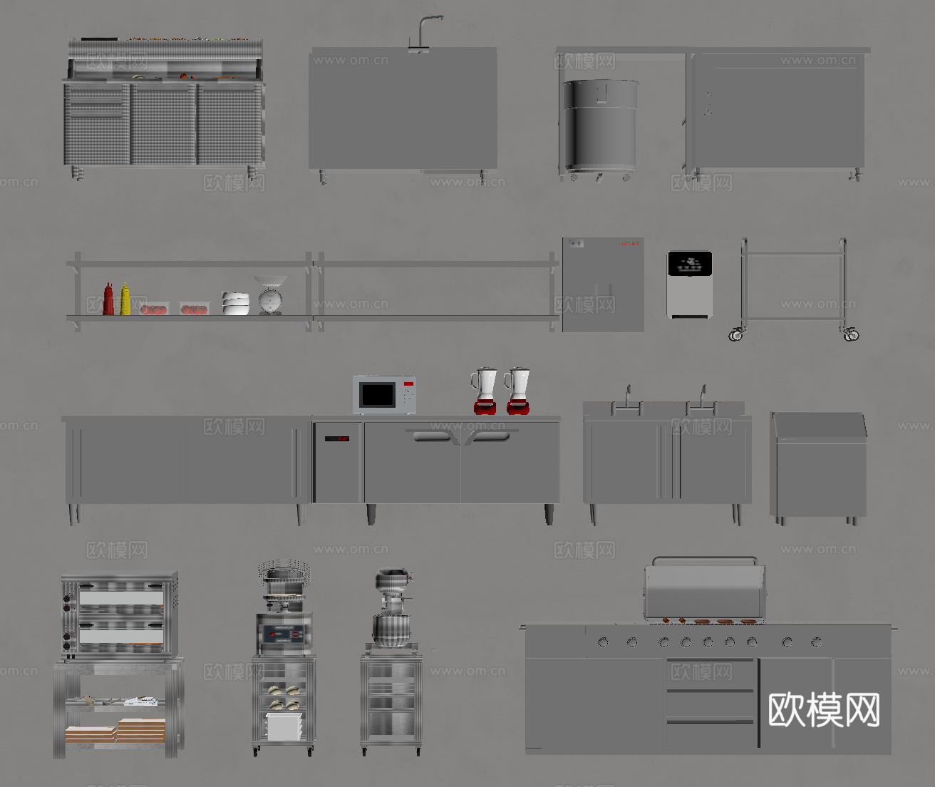 现代后厨 厨具su模型