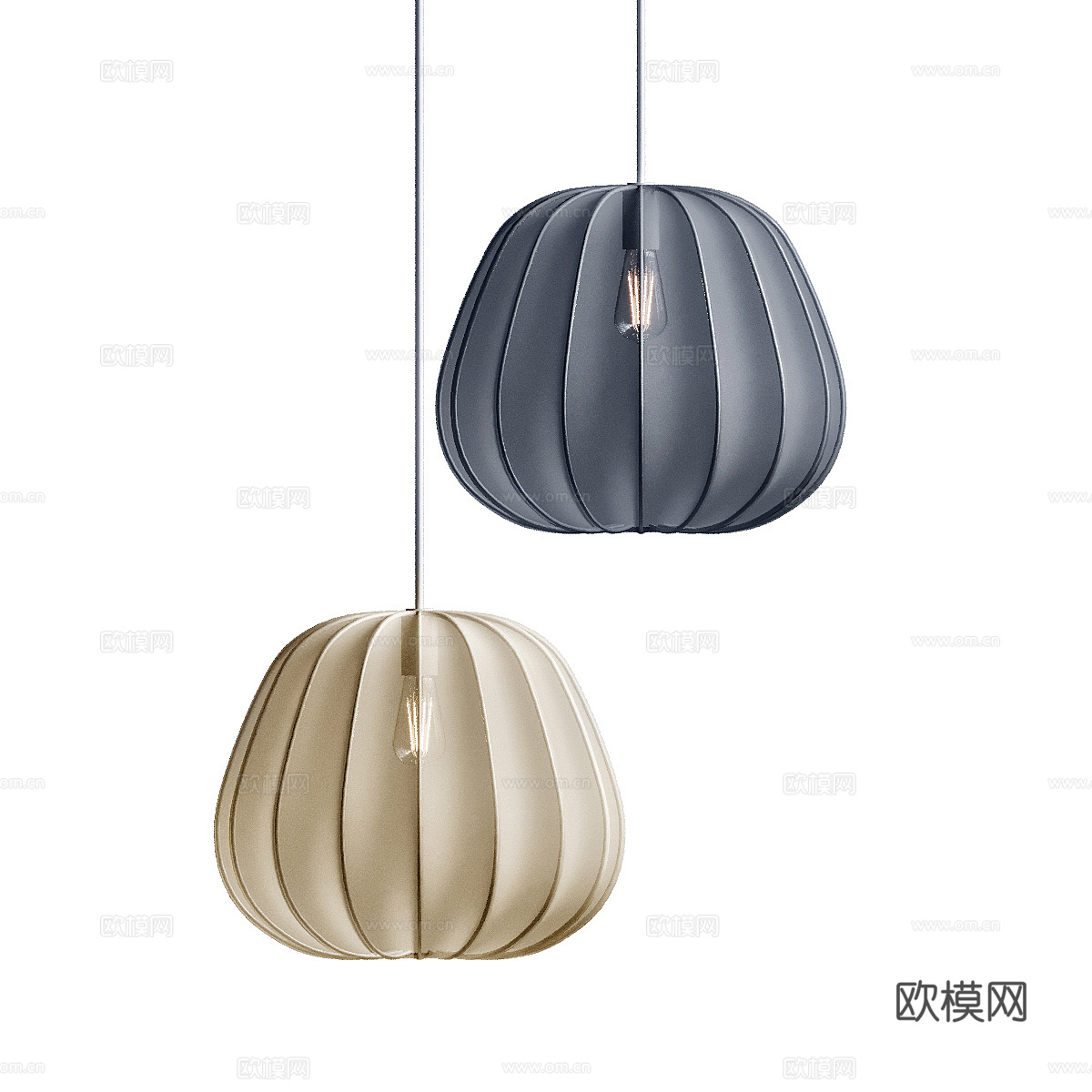 新中式灯笼吊灯 布艺吊灯3d模型