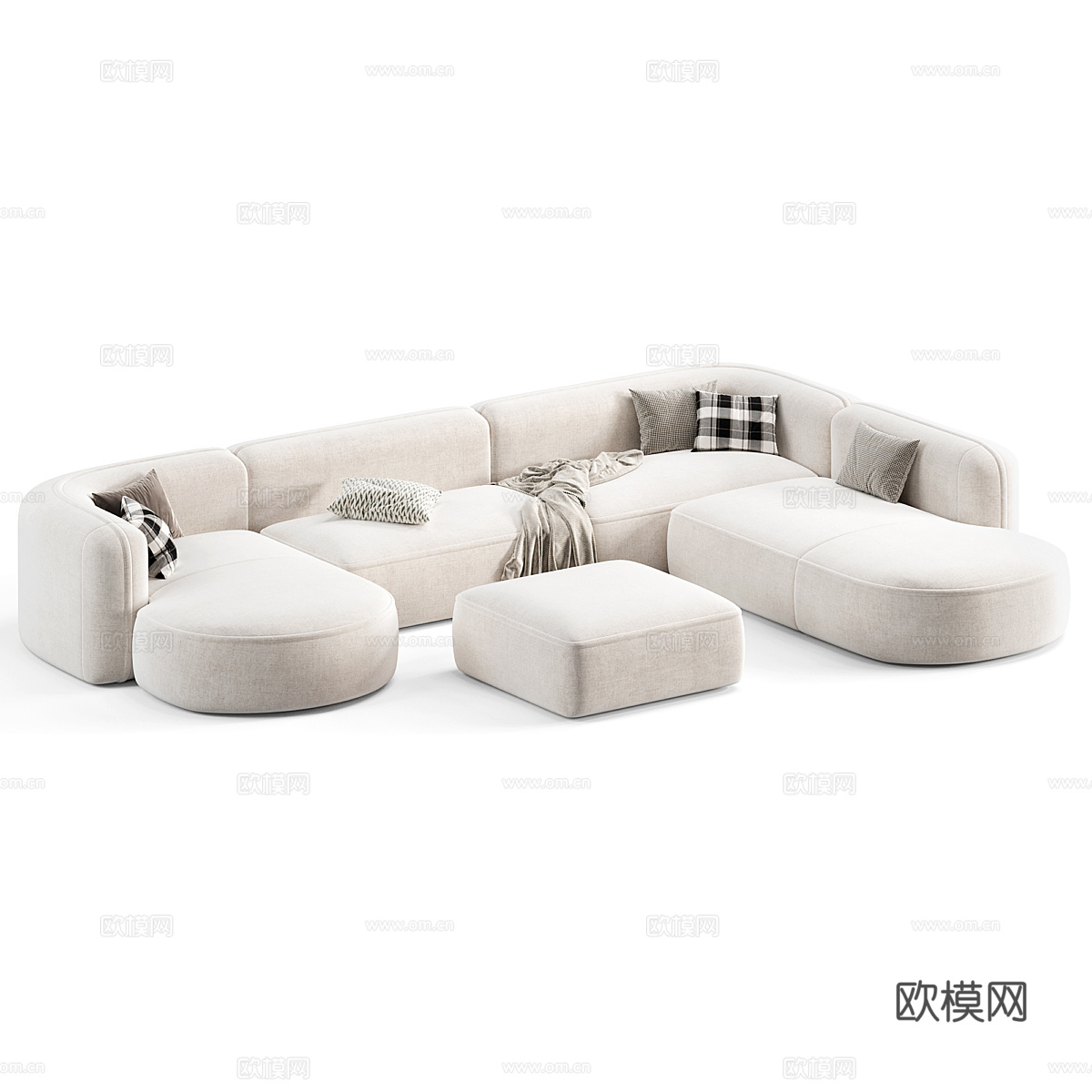 现代意式奶油风布艺组合沙发3d模型