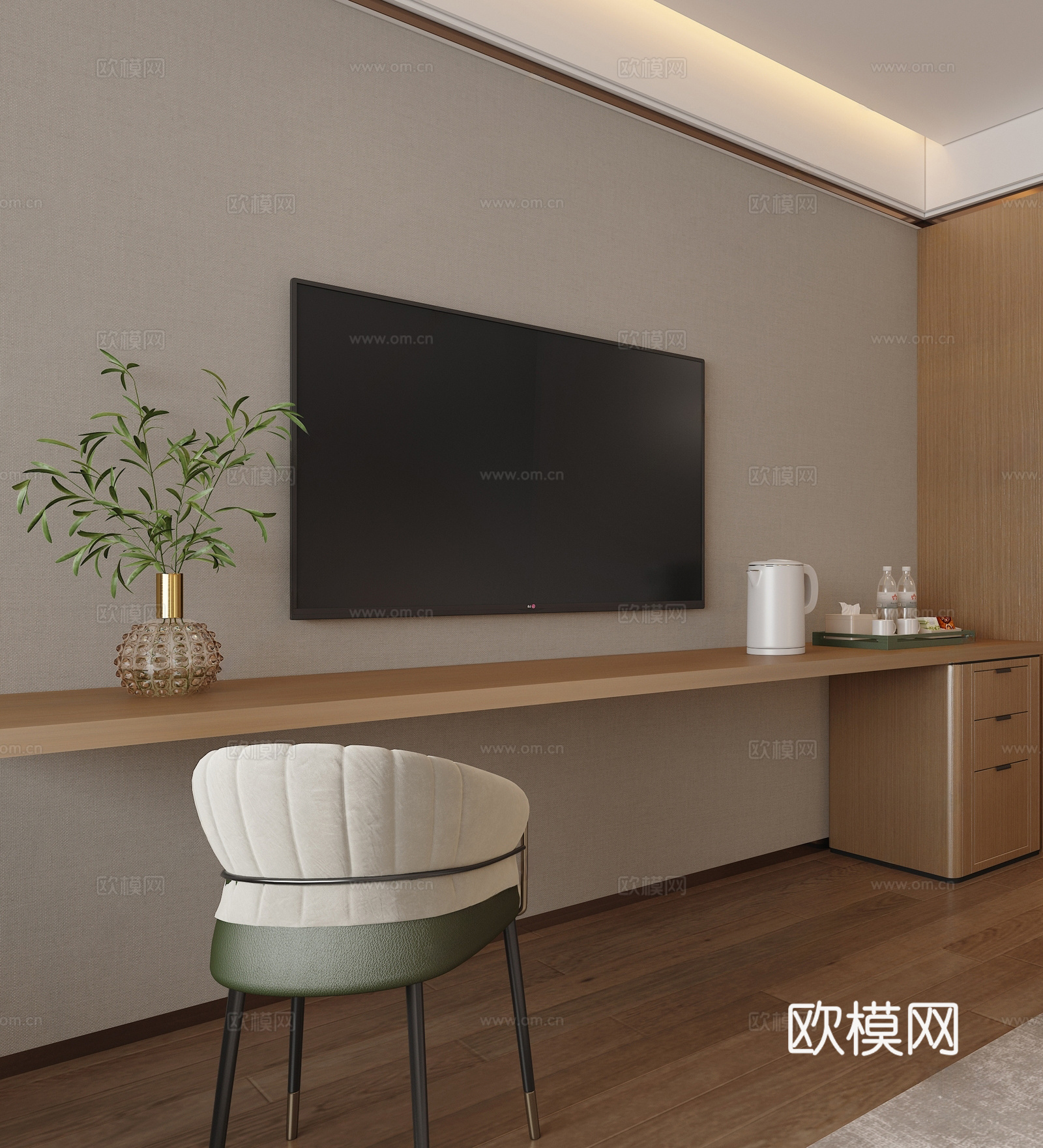 现代酒店 酒店衣柜 背景墙 长书桌3d模型