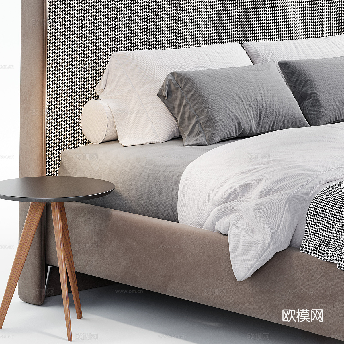 现代意式布艺皮革双人床3d模型