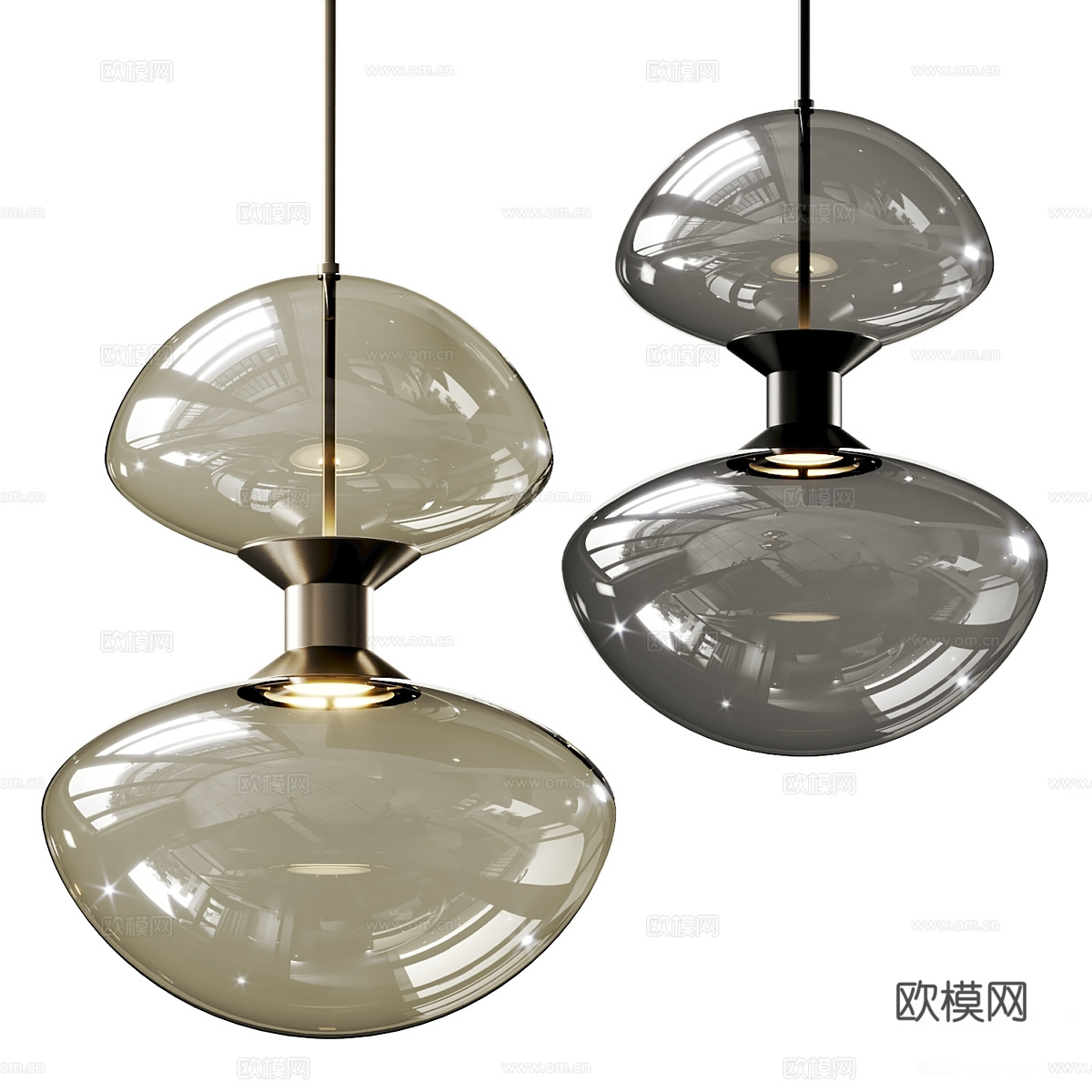 现代意式轻奢玻璃装饰吊灯3d模型