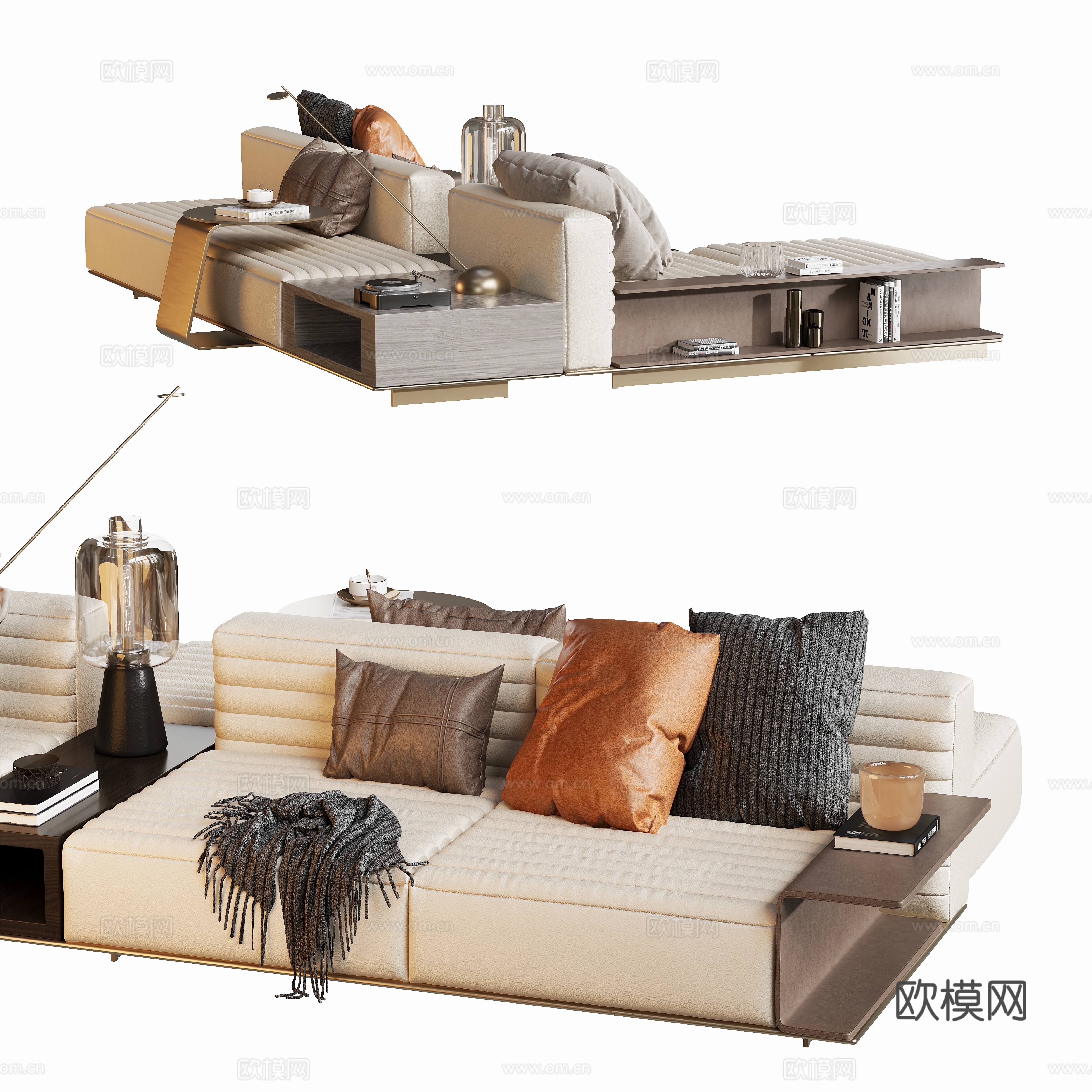 现代真皮组合沙发茶几3d模型