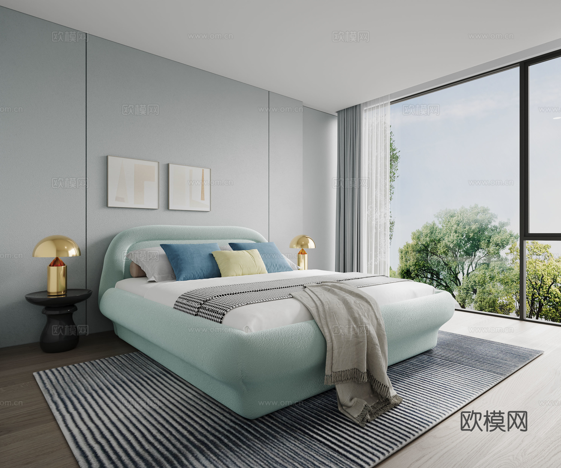 法国 ROCHE BOBOIS 现代卧室双人床组合3d模型