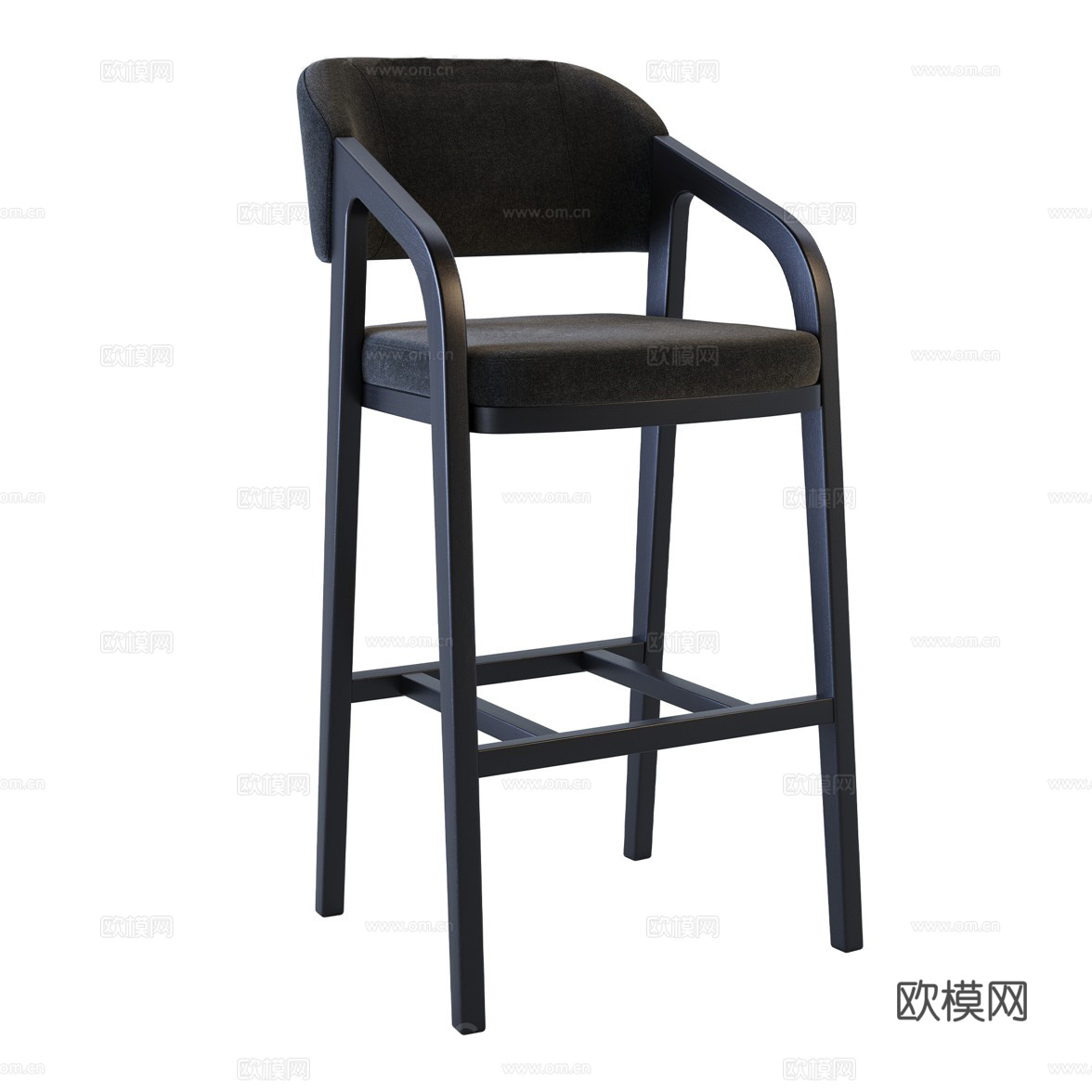 新中式布艺木质吧台椅3d模型