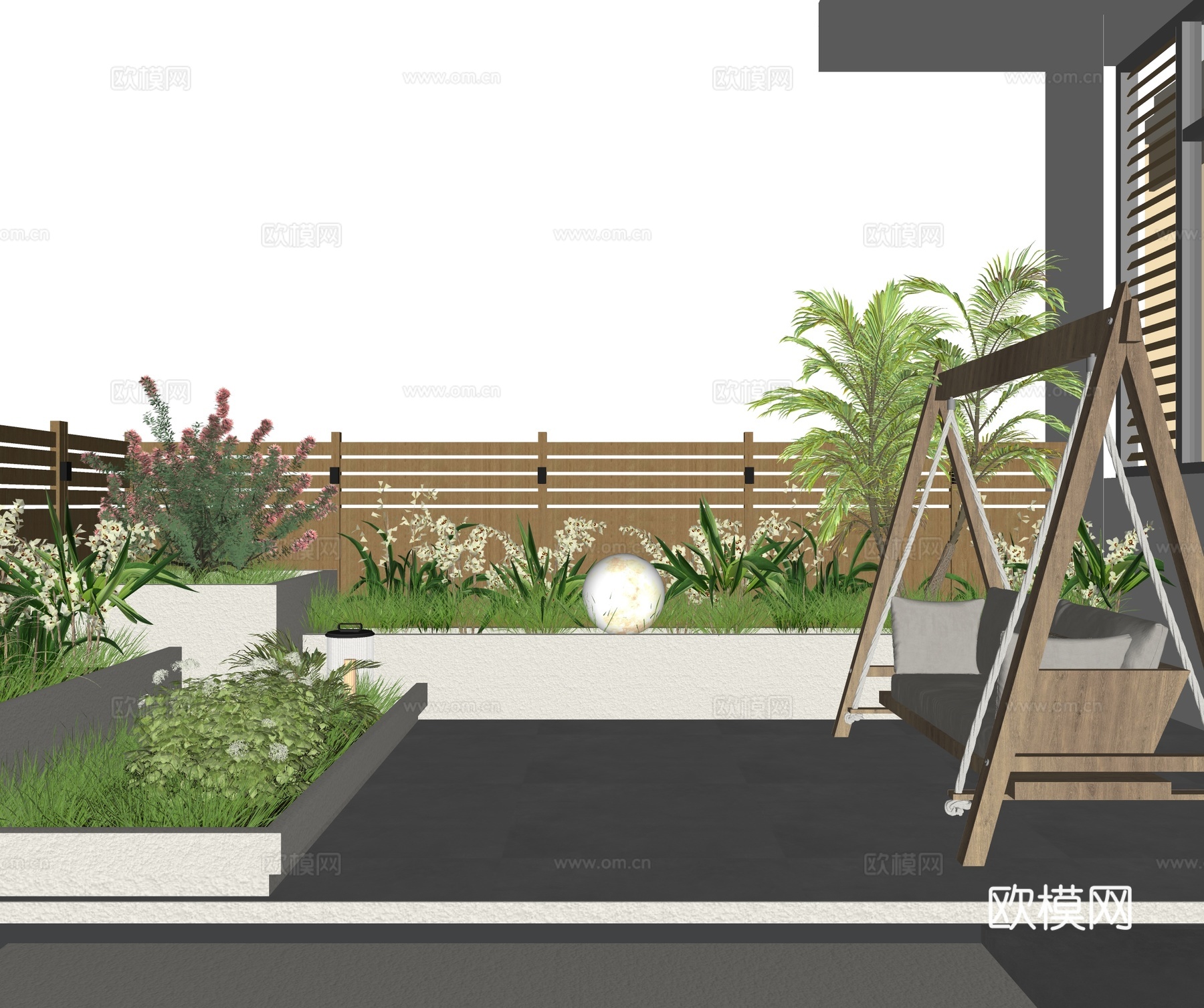 现代屋顶花园 空中花园 庭院花园su模型