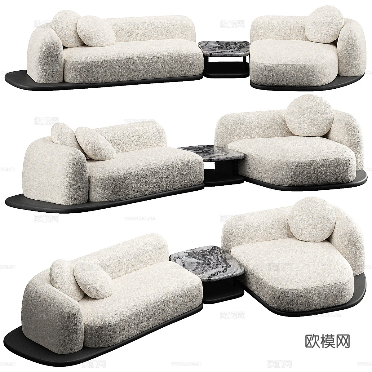 现代侘寂奶油风布艺组合沙发3d模型
