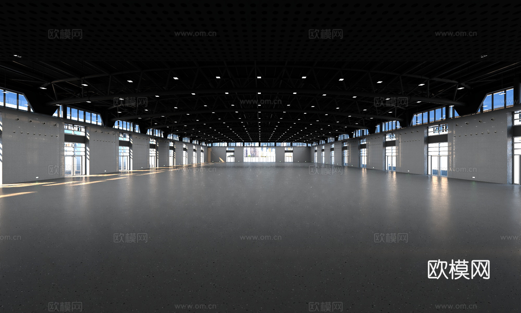 工厂内部 空白厂房板房 展馆展厅 钢筋拱形 工业园区门窗su模型