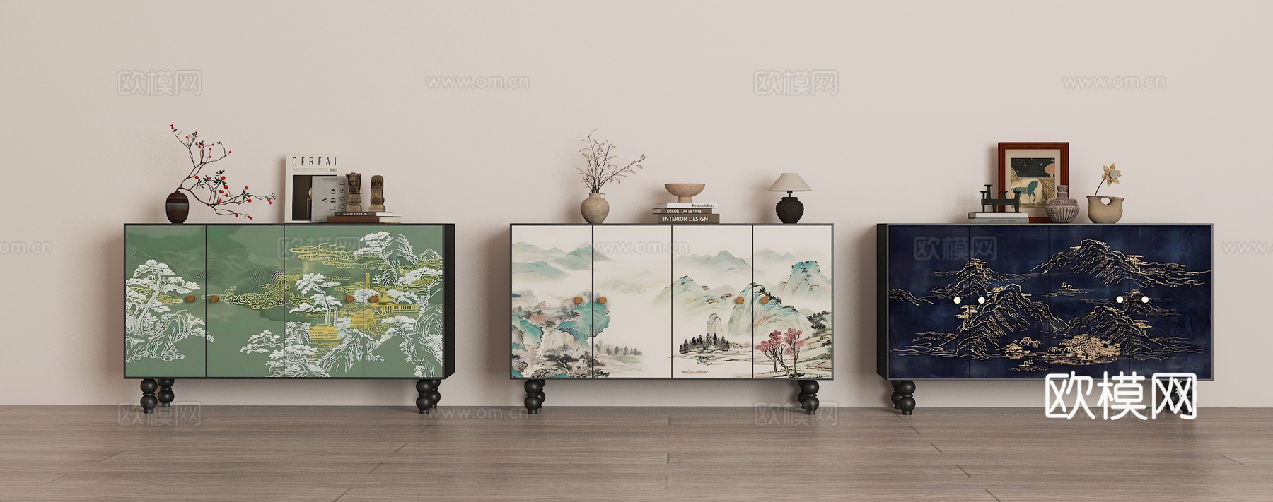 新中式端景柜组合3d模型
