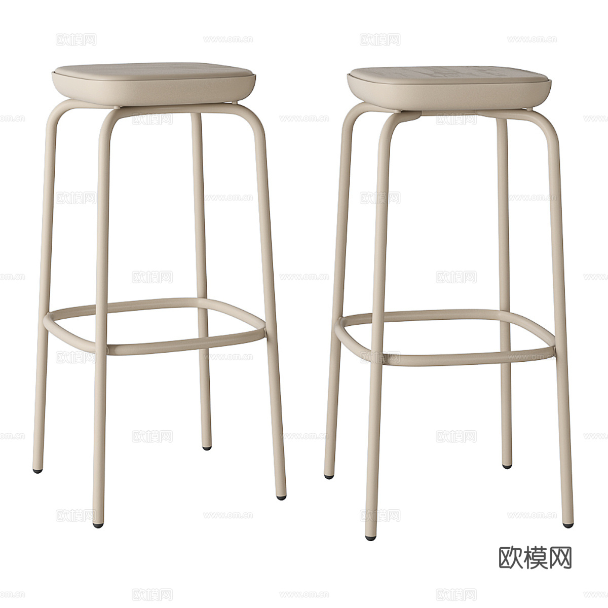 现代奶油风不锈钢吧台椅3d模型下载（渲染图1）