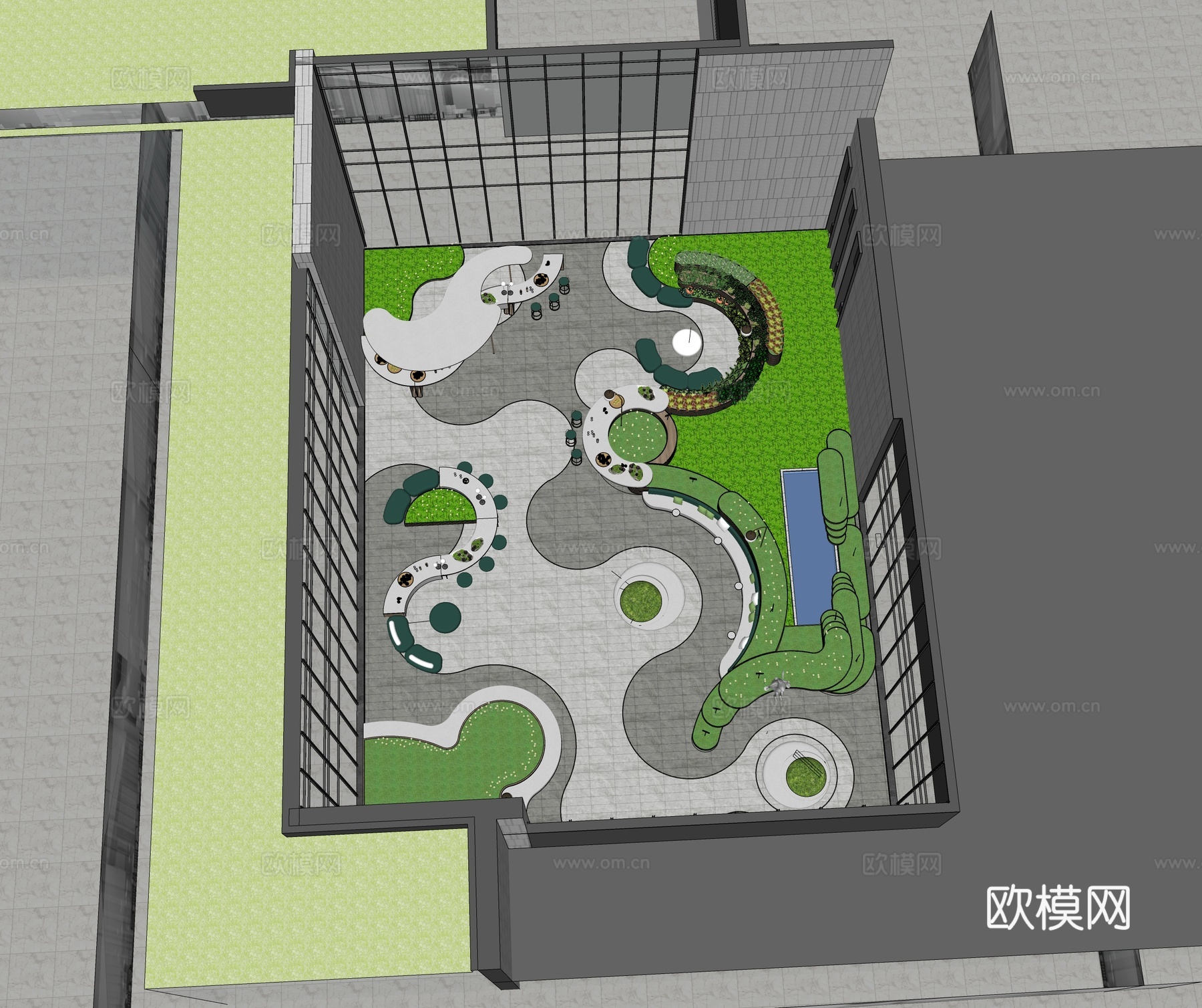 现代屋顶花园 空中花园 庭院花园su模型