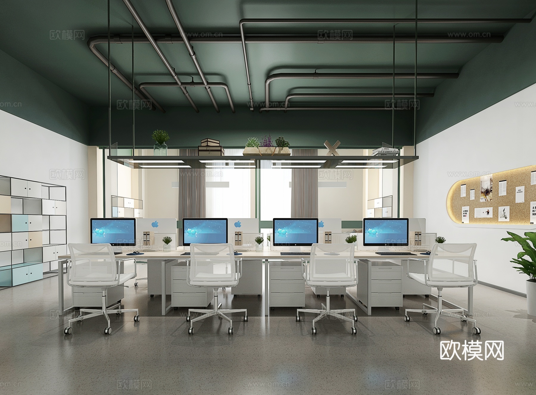 现代敞开式办公室前台休闲区3d模型