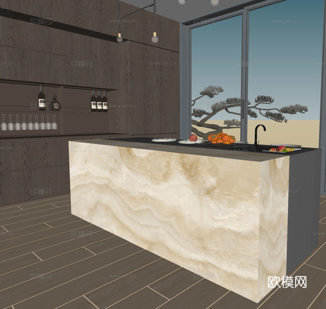 现代别墅餐厅su模型