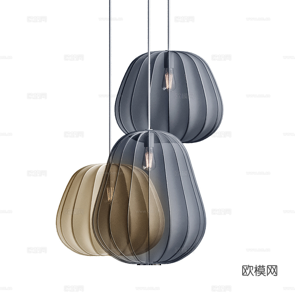 新中式灯笼吊灯 布艺吊灯3d模型