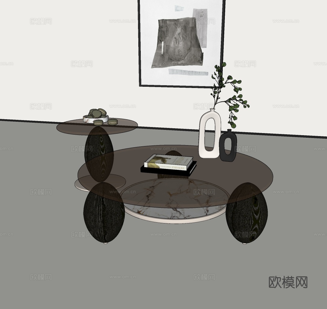 意式茶几组合 轻奢茶几组合 现代圆形茶几组合su模型