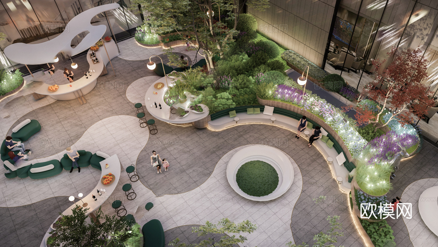 现代屋顶花园 空中花园 庭院花园su模型