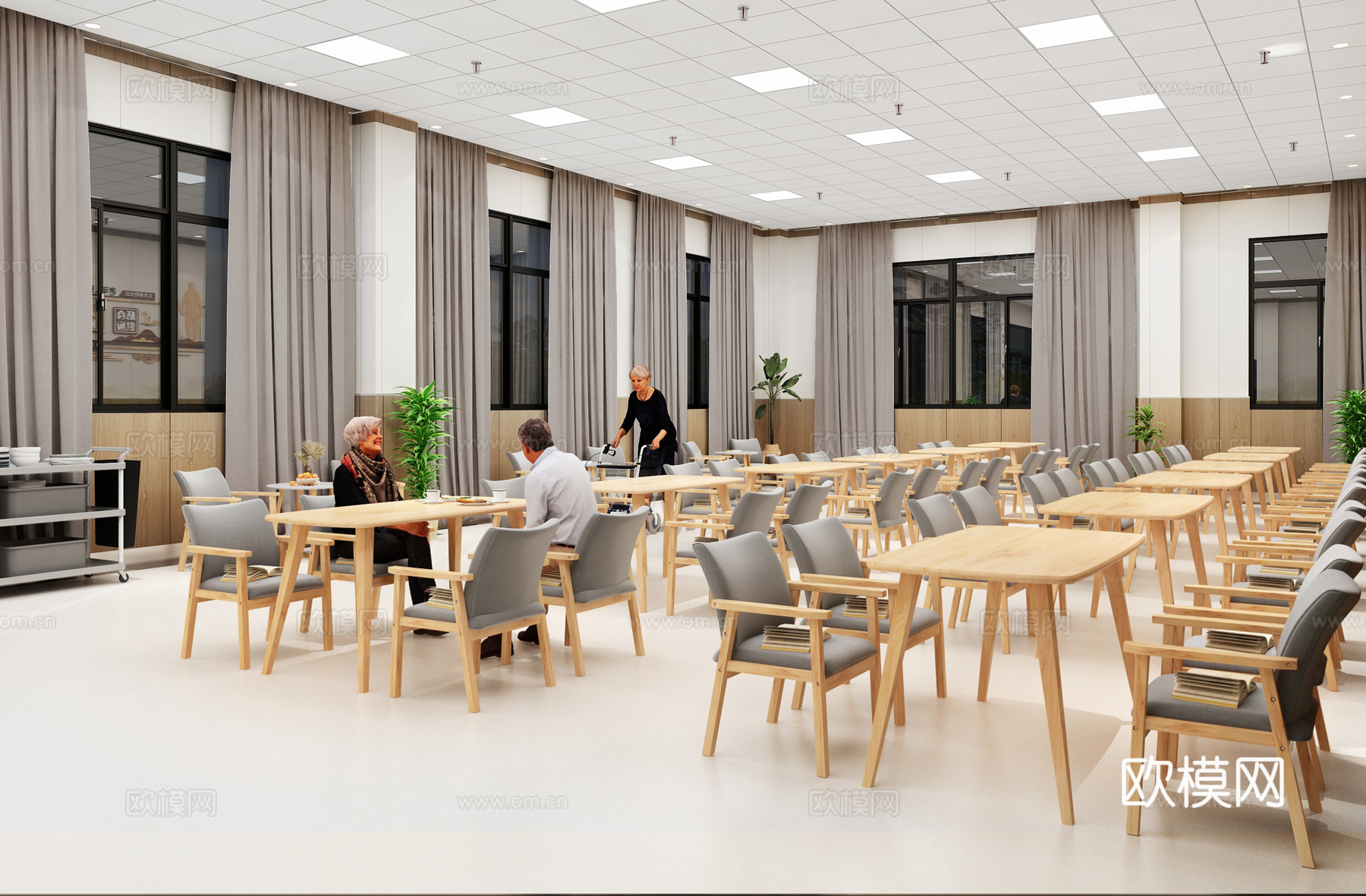 现代食堂 老年餐厅 老年食堂 适老化餐厅 老年活动中心3d模型