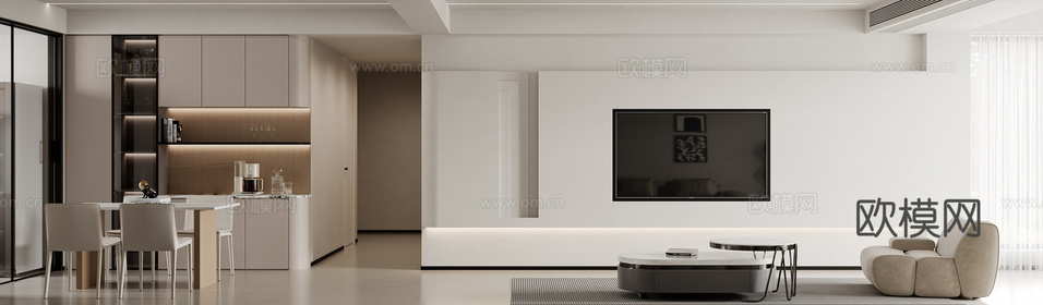 現(xiàn)代簡(jiǎn)約客餐廳3d模型下載(渲染圖1)
