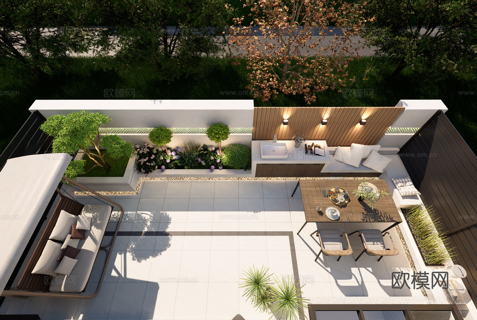 现代屋顶花园 空中花园 庭院花园su模型