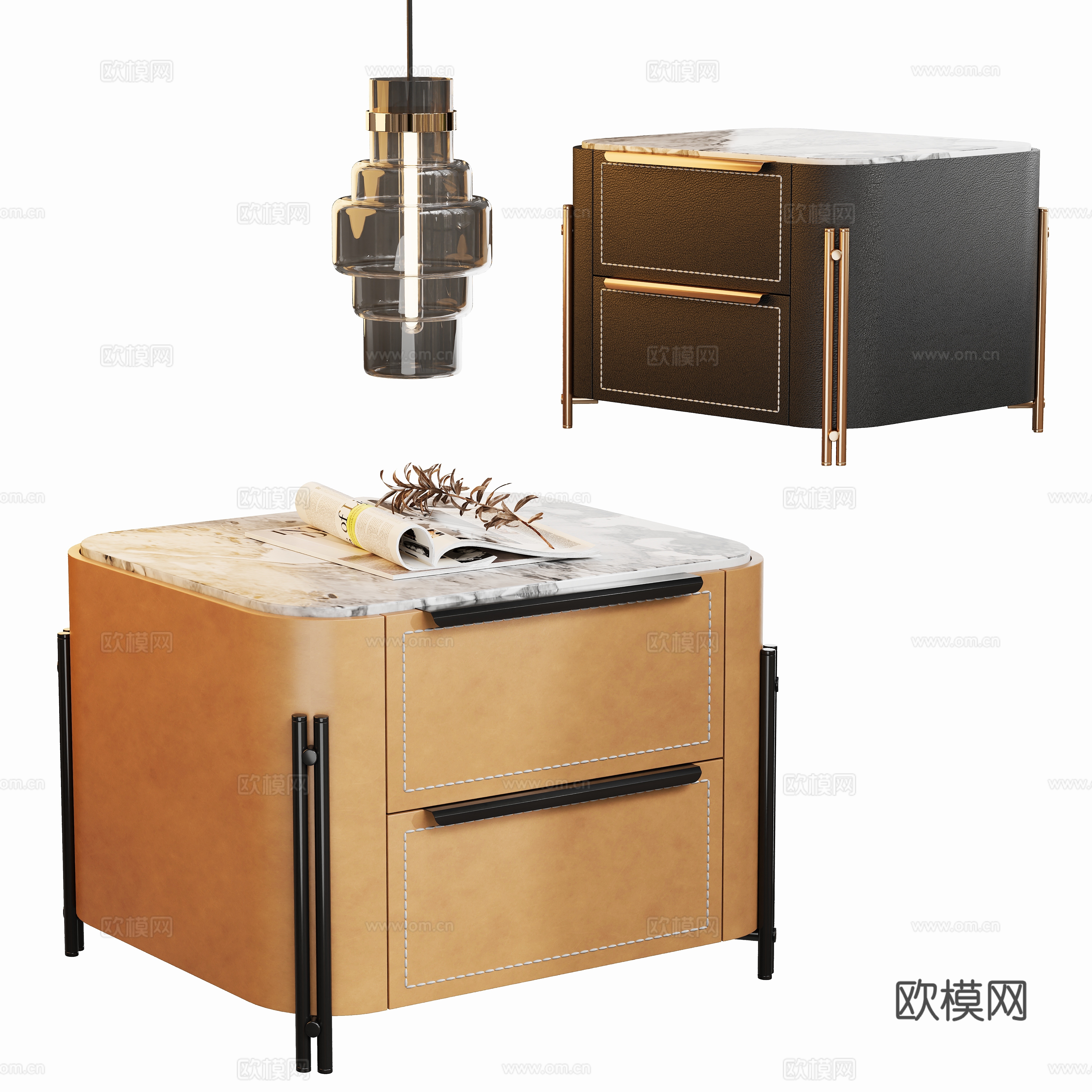 现代真皮床头柜su模型