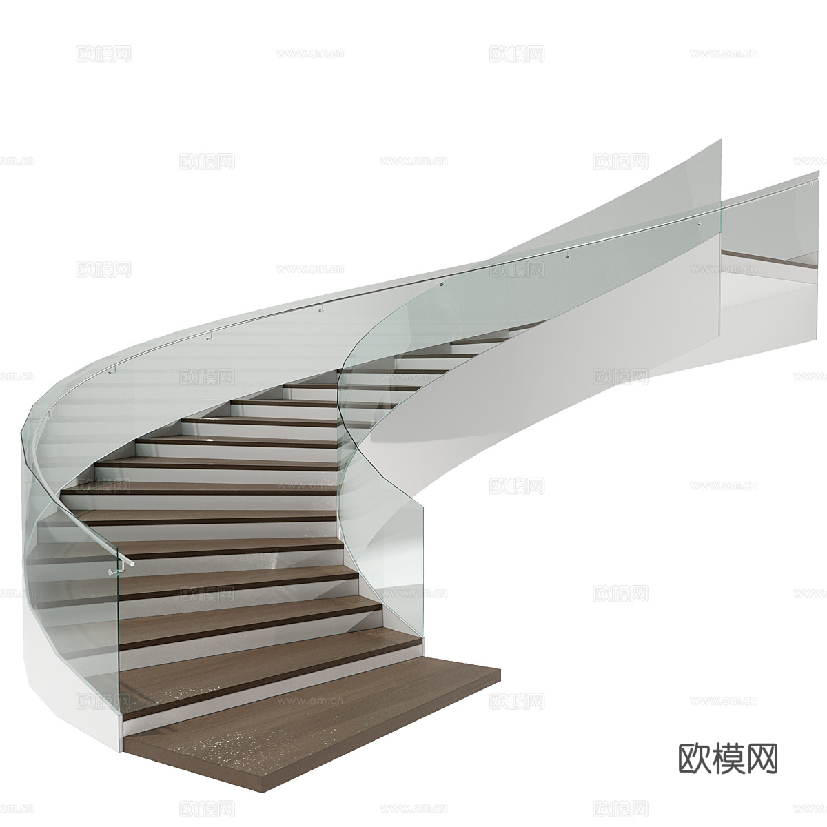 现代意式极简旋转玻璃扶手楼梯3d模型