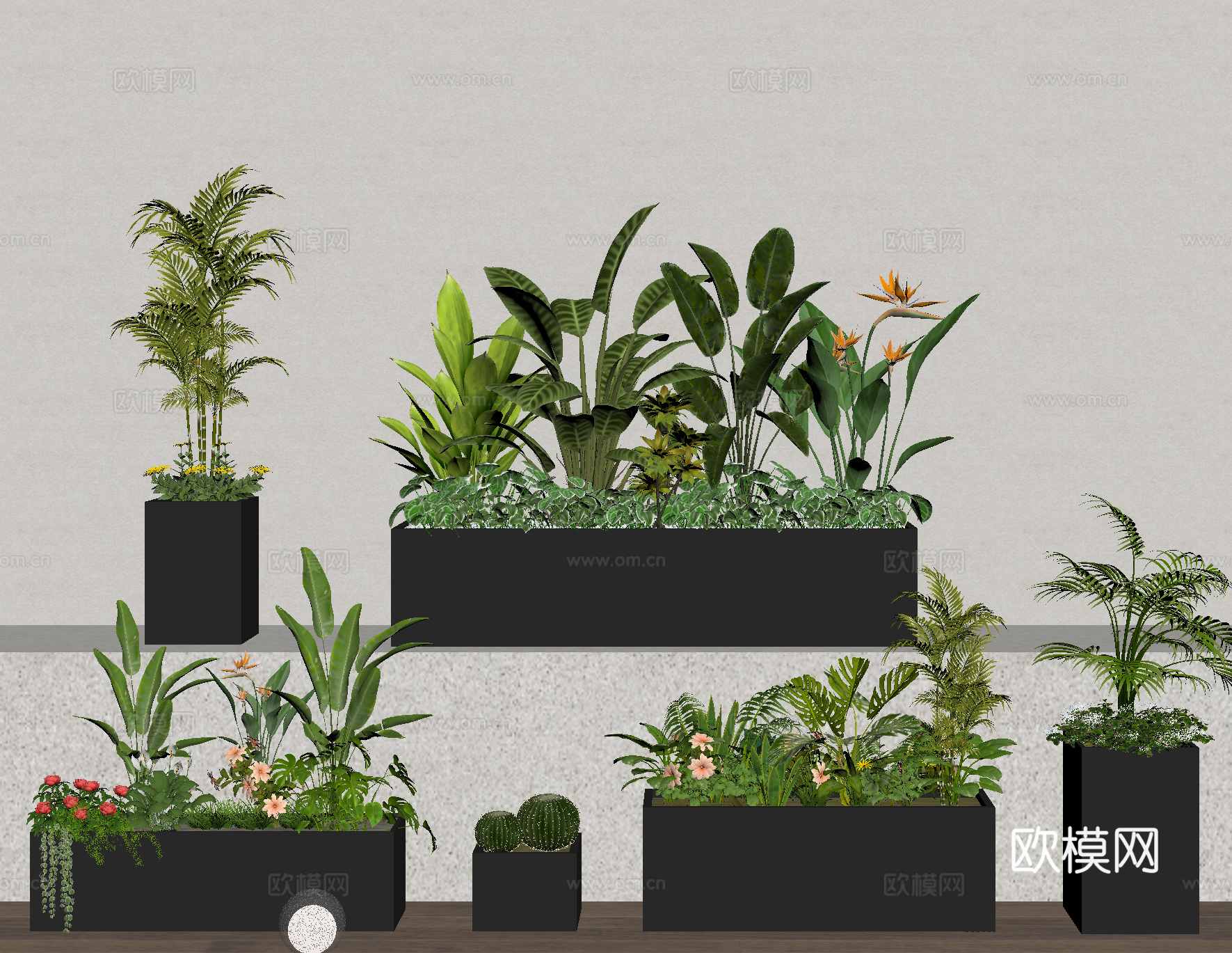 植物造景 景观小品 花槽 花箱 外摆植物su模型