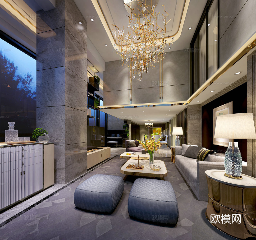 现代客厅 沙发 茶几 边柜3d模型