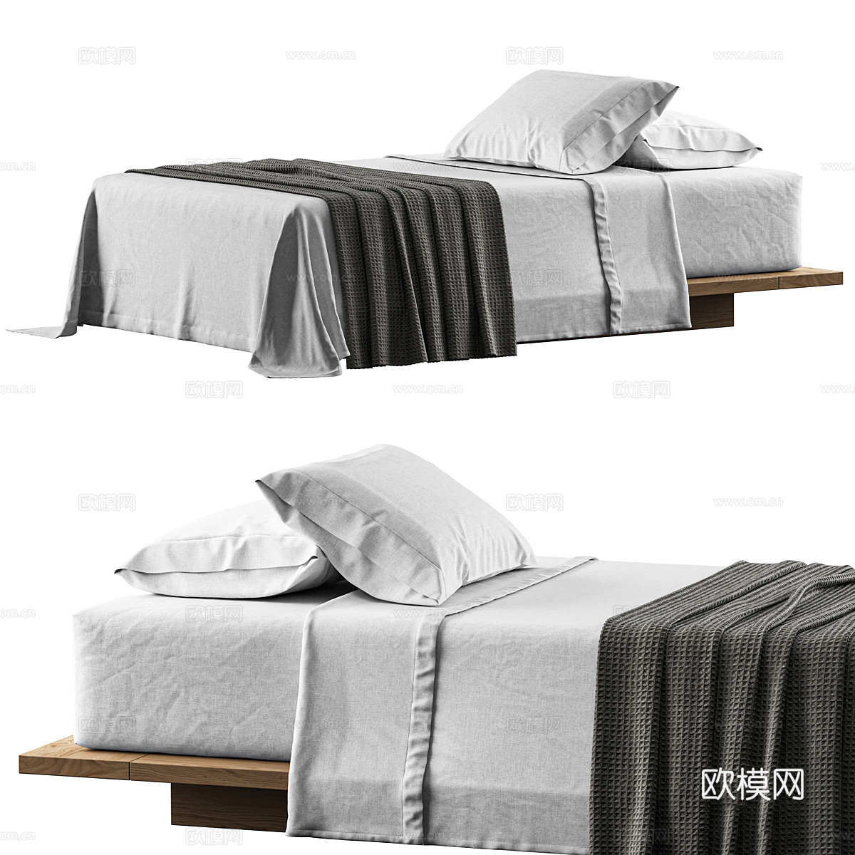 现代意式极简布艺双人床3d模型