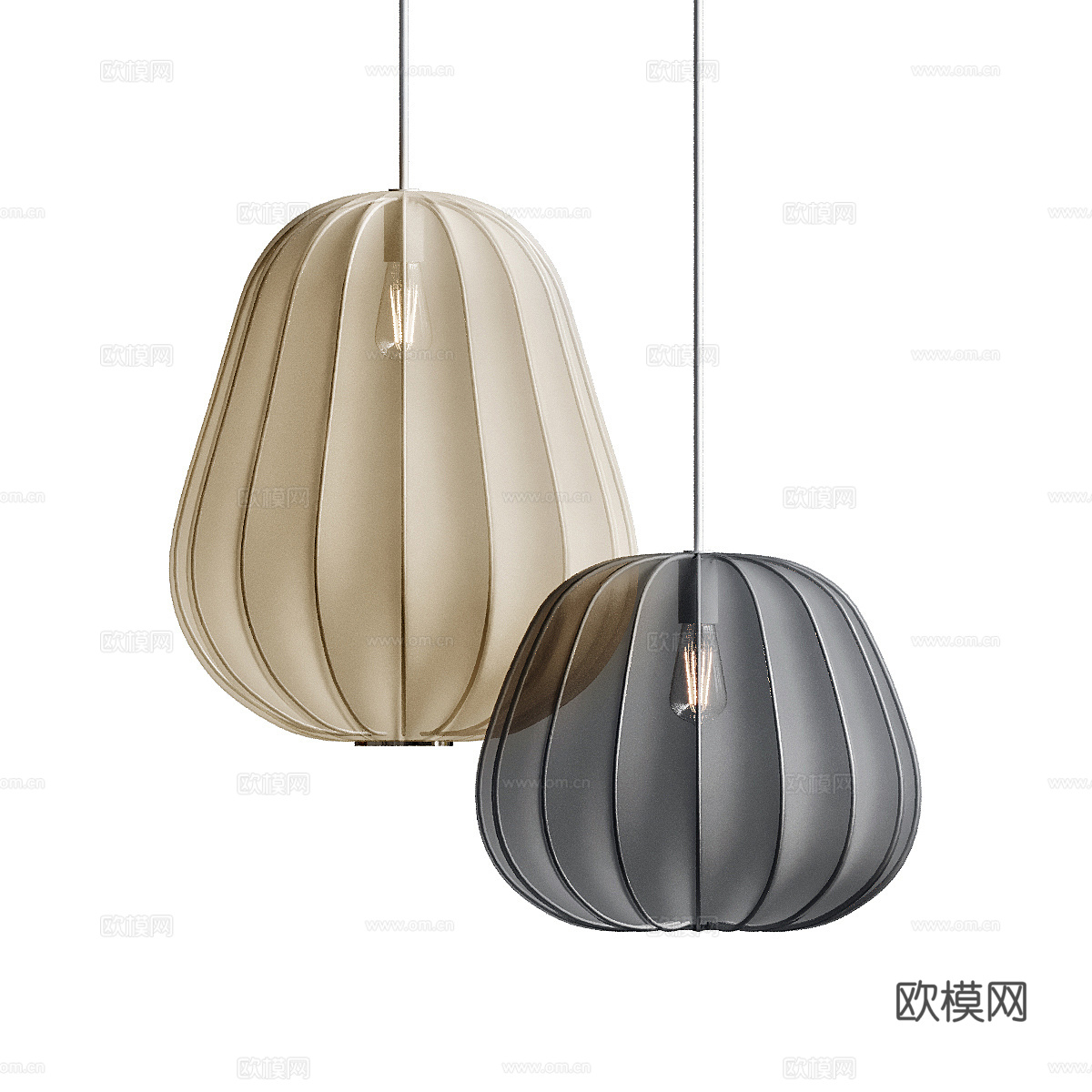 新中式灯笼吊灯 布艺吊灯3d模型
