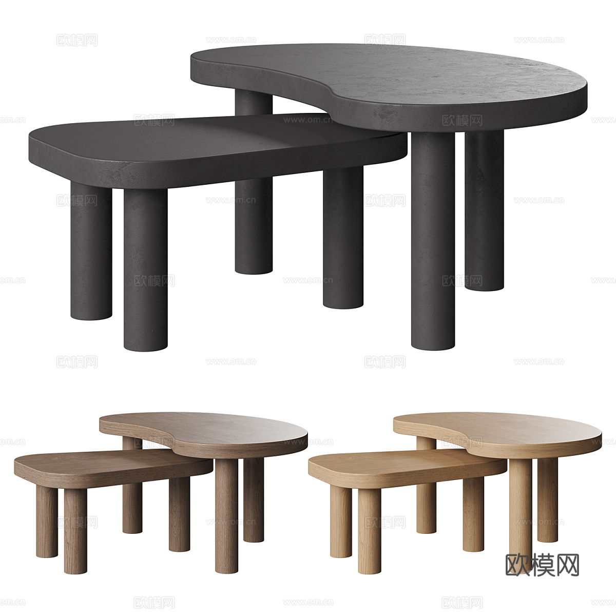 现代奶油风异形茶几组合3d模型