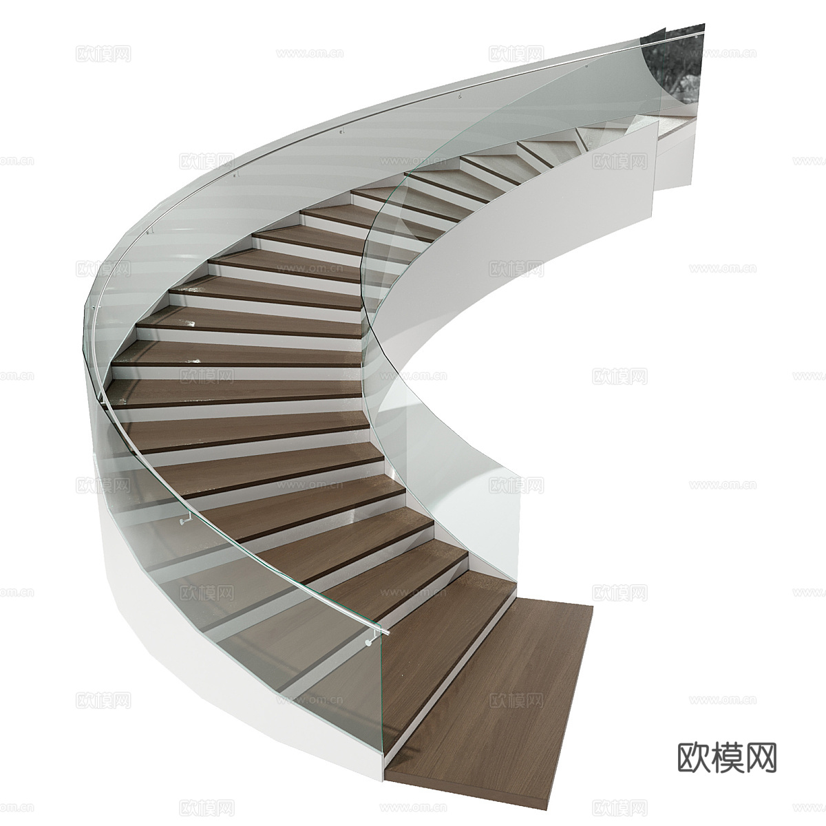 现代意式极简旋转玻璃扶手楼梯3d模型