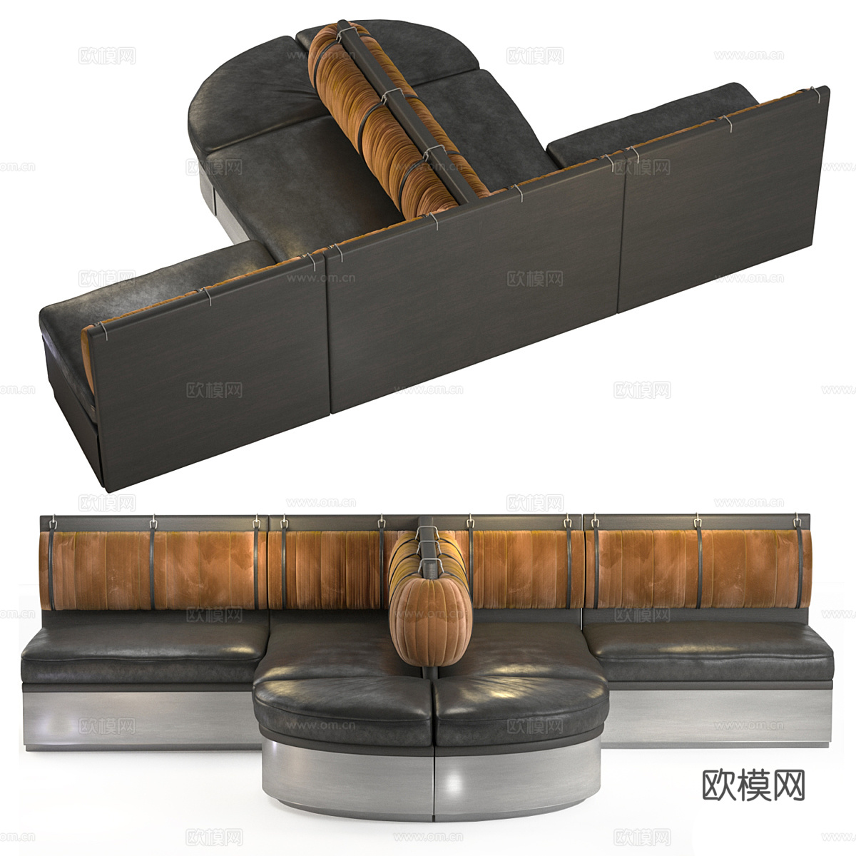 新中式轻奢布艺皮革卡座沙发3d模型